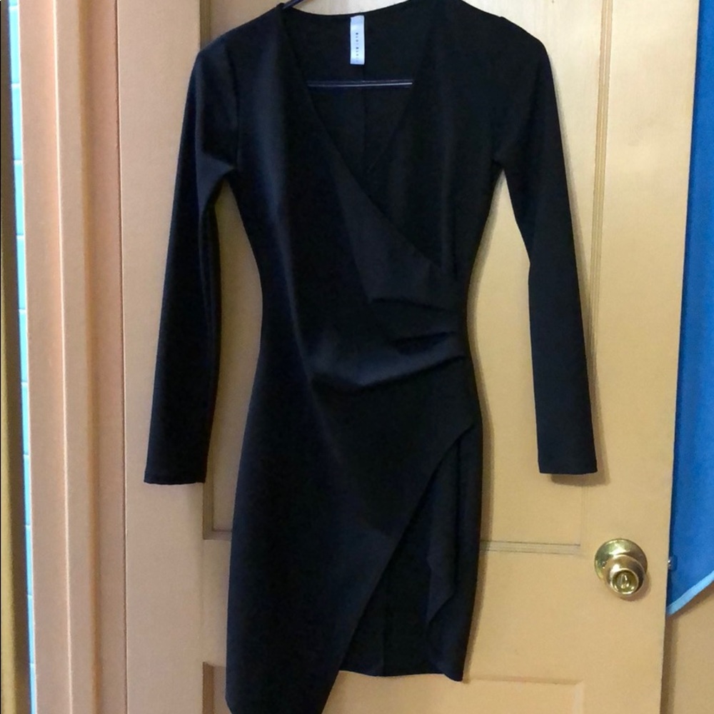 Black asymmetrical wrap dress